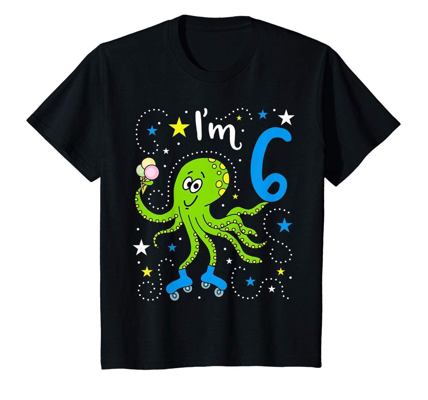 Kids Birthday Shirt Ice Cream Cone Eating Roller Skating Octopus All Ages 1 2 3 4 5 6 7 8 9 10 11 12 Years Old