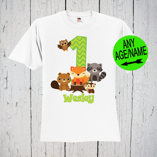 1st Birthday Forest Animals Shirt, Forest Friends, Fox T Shirt, Raccoon Shirt, Fox Shirt, Birthday Boy, Woodland Shirt, Squirrel Shirt, Tees