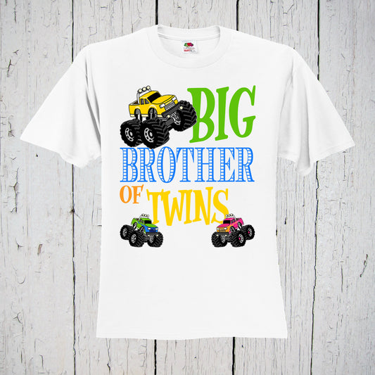 Monster Truck Shirt, Big Brother of Twins Shirt, Big Brother Gift, Big Brother Tshirt, Pregnancy Reveal, Baby Announcement, Twins Birthday