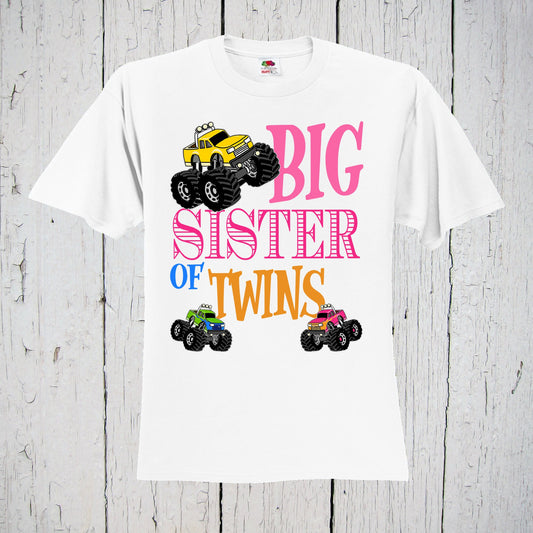 Monster Truck Shirt, Big Sister of Twins Shirt, Big Sister Gift, Big Sister Tshirt, Pregnancy Reveal, Baby Announcement, Twins Birthday