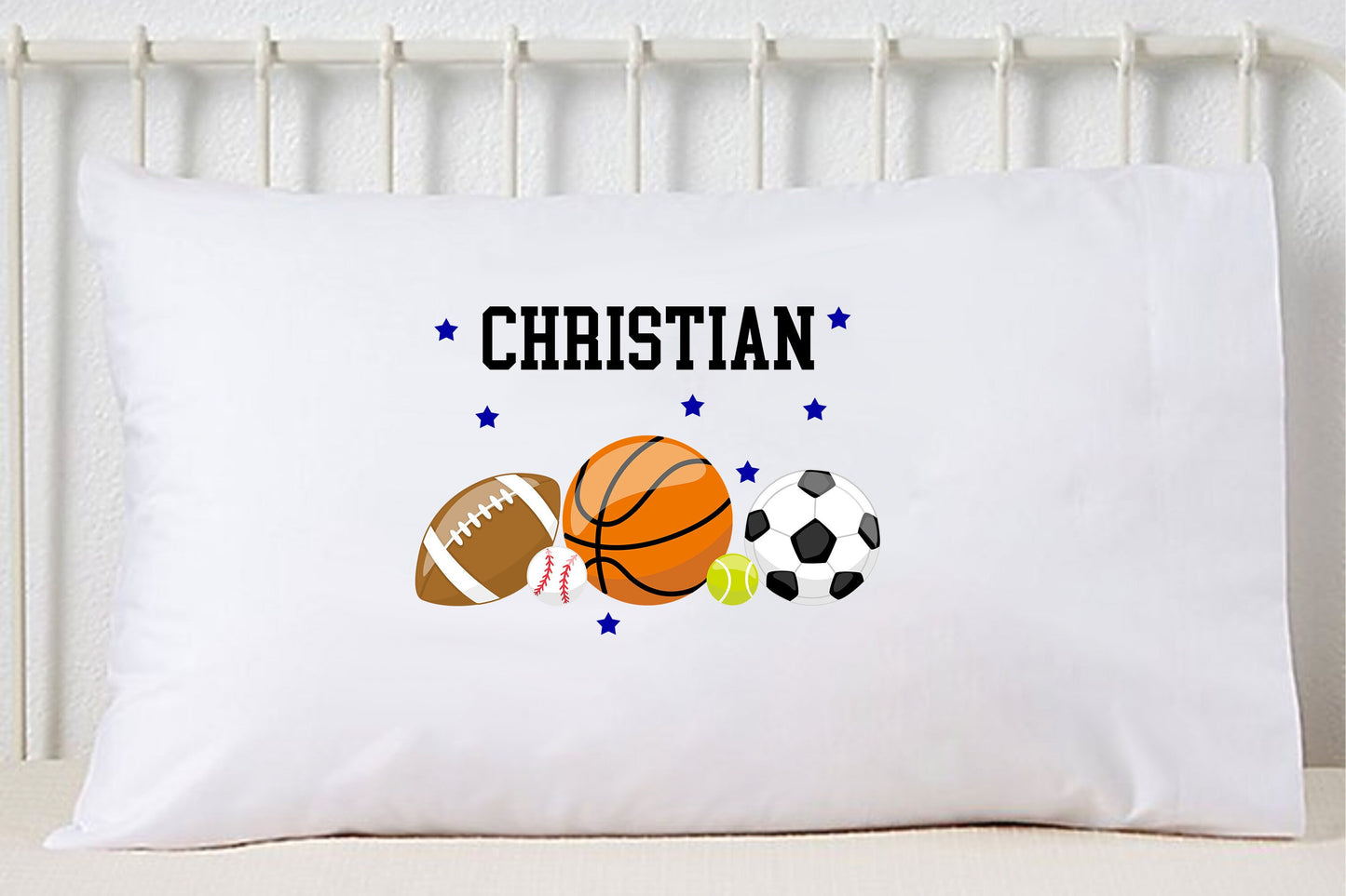 Custom Name, Sports Theme, Basketball Soccer Football Baseball Tennis, Personalized Pillowcase, Boy's Room Decor, Standard Size Pillow Case