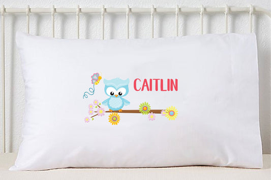 Sweet Owl Pillowcase, Custom Pillowcase, Personalized Pillowcase, Butterfly Flowers, Girl's Floral Bedroom Decor, Standard Size Pillow Case