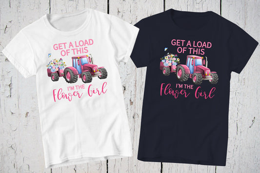 Flower Girl Shirt, Pink Tractor, Flower Girl Outfit, Flower Girl Proposal, Bridal Party Shirts, Farm Tractor Shirt, Get A Load of This Shirt