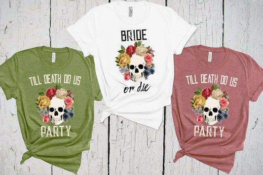 Til Death Do Us Party Shirts, Bach Bash, Wedding Party, Bachelorette Party Shirts, Bride Skull, Bridesmaids Shirts, Girls Night, Skull Shirt