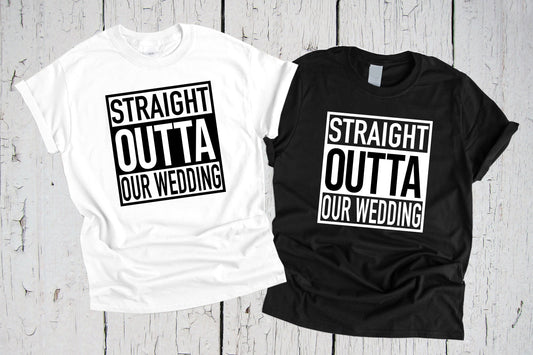 Straight Outta Our Wedding Shirts, Honeymoon Shirt, Husband Shirt, Wife Tee, Newlywed Shirts, Mr Mrs Tshirts, Wifey Shirt, Wedding Outfit