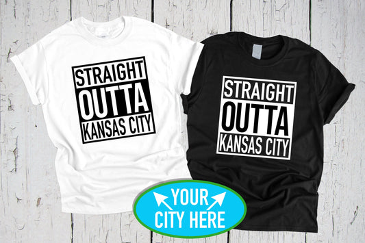 Straight Outta Kansas City Shirts, Kansas City Missouri, Girls Trip, Bachelor Party, Bachelorette Party, BACH Party, Girls Night Out T-shirt