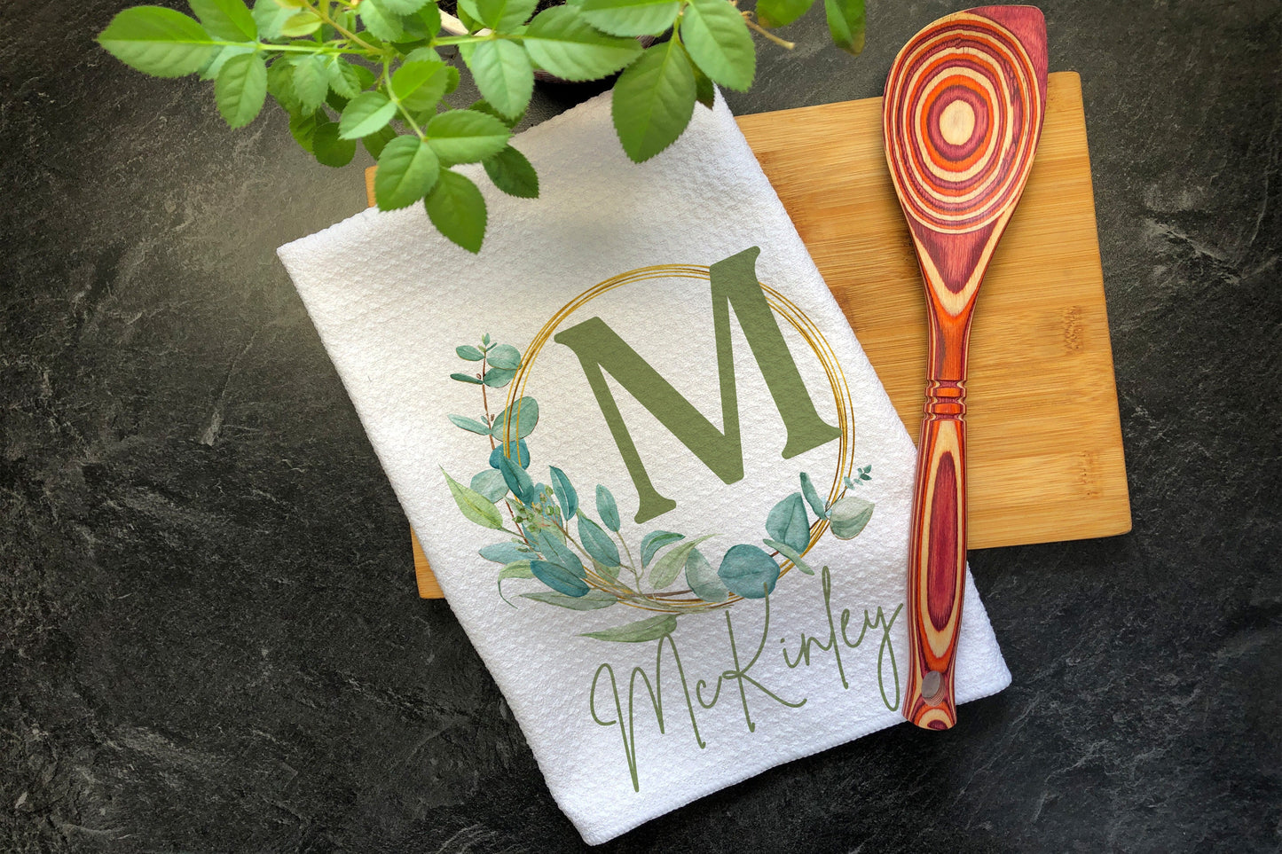 Monogram + Name Tea Towel, Anniversary Wedding Gift, Bridal Shower, Housewarming Gift, Personalized Couples Gift, Waffle Weave Kitchen Dish