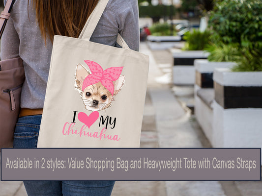 I Love My Chihuahua Canvas Bag, Eco Friendly Bag, Canvas Messenger Bag, Reusable Grocery Bag, Teacher Tote Shoulder Bag, Dog Mom Book Tote