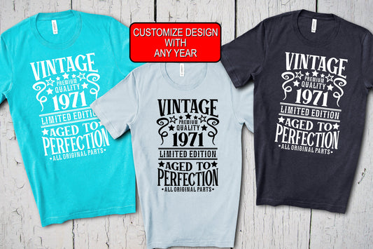 50th Birthday Shirt for Men, Vintage Tee, Customized Shirt, Aged to Perfection, Fathers Day Shirt, Funny Birthday Gift, Vintage Shirts