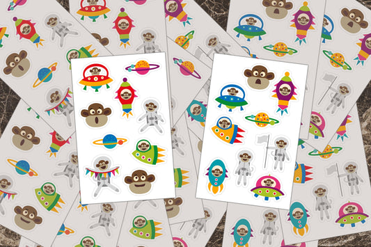 Sticker Sheets, Space Monkeys, Vinyl Decal, Astronaut Stickers, Spaceship, Rocket Ship, Planets Universe Decals, Stickers for Activity Book