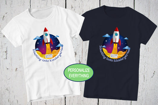 Blasting into Kindergarten Shirt, Personalized Shirt, Rocket Ship, Space Ship, Astronaut Space Boy, Back To School Shirt, Kid's Kinder Shirt