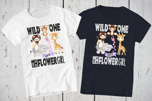Flower Girl Shirt, Wild One, Personalized Shirt, Flower Girl Gift, Wedding Shirt, Flower Girl Proposal, Jungle Safari Animals, Bridal Party