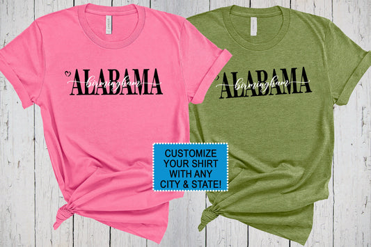 Alabama Shirt, Birmingham Alabama Shirt, Travel Shirt, Game Day Tshirt, City Maps, Hometown Shirt, Alabama State T Shirt, Vacation Shirt