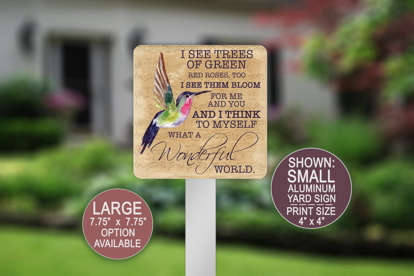 Patio Signs, Hummingbird Gifts, Yard Sign, Decorative Flower Garden Stakes, Lawn Decor, Metal Garden Sign, Mom Gift, Sheet Music, Song Lyric