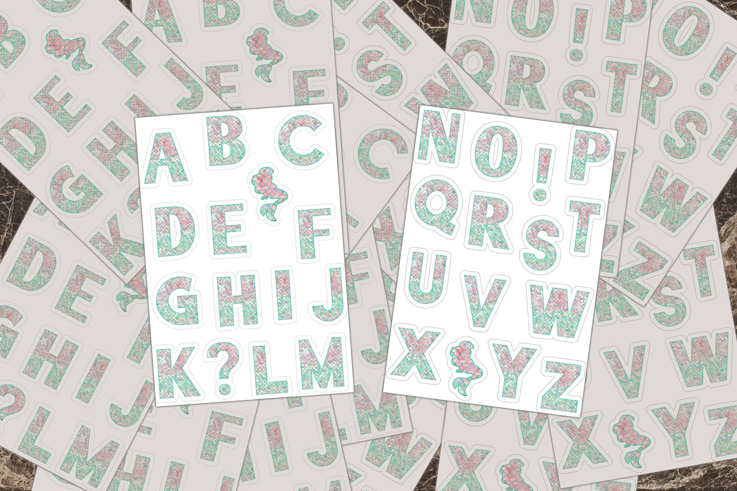 Sticker Sheets, Mermaid Alphabet, Vinyl Decal, Mermaid Stickers, Alphabet Decals, Mermaid Tail, Faux Glitter, Stickers for Activity Books