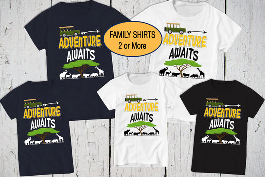 Adventure Awaits Shirt, Matching Family Outfits, Safari Animal, Sibling Shirts, Family Trip Shirt, Group Shirts, Family Vacation T-shirts