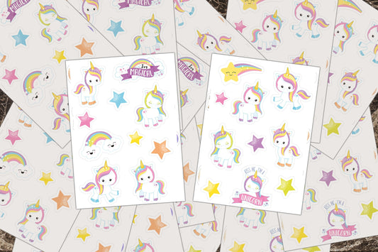 Sticker Sheets, Unicorn Sticker, Journal Sticker, Rainbow Sticker, Unicorn Gift, Stationery Stickers, Vinyl Laptop Sticker, Unicorn Clipart
