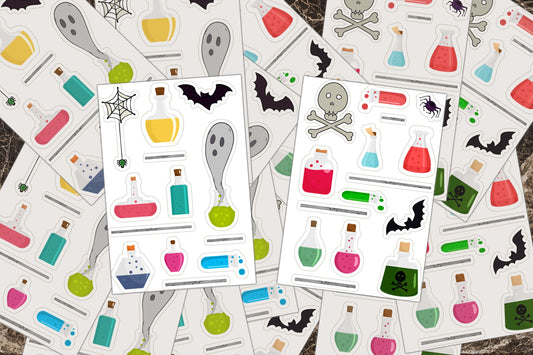 Sticker Sheets, Halloween Stickers, Potion Bottles, Halloween Crafts, Halloween Potions, Magic Potions, Halloween Planner, Potion Jar Decal
