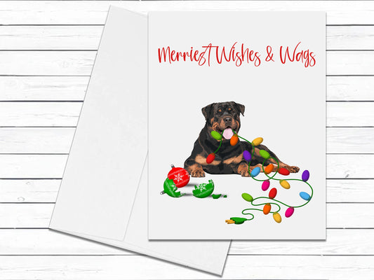 Rottweiler Christmas Card, Merriest Wishes & Wags, Christmas Card, Rottie Mom Holiday Card, Blank Cards With Envelopes, Blank Greeting Cards