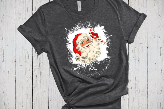 Christmas Santa Shirt, Bleached Shirt Effect, Retro Santa Shirt, Christmas Gift for Mom, Vintage Santa Claus, Retro Christmas Shirt for Kids