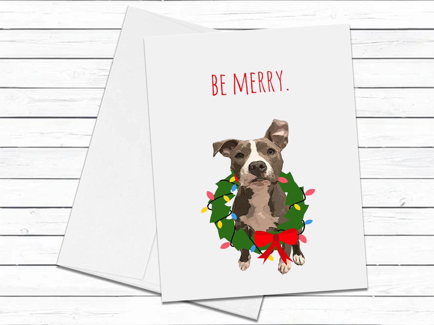Pit Bull Dogs, Christmas Card, Be Merry, Pitbull Dog Greeting Cards, Holiday Cards, Pitbull Rescue, Blank Cards With Envelopes, Xmas Card