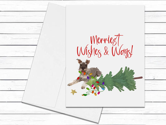 Schnauzer Christmas Cards, Merriest Wishes & Wags, Card from Dog, Blank Cards With Envelopes, Blank Greeting Cards, Cute Dog Greeting Cards