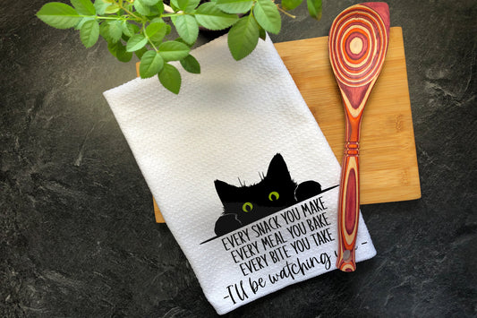 Every Bite You Take, Funny Kitchen Towel, Funny Dish Towels, Cat Kitchen Towel, Microfiber Waffle Weave, Tea Towels, Hand Towel for Cat Mom