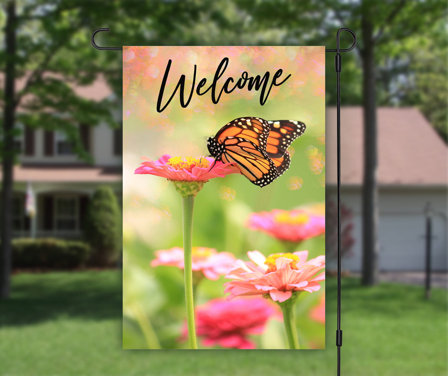 Welcome Garden Flag, Floral Butterfly, House Flags, Garden Art, Garden Decoration, Monarch Butterfly, Farm Garden Flag, Yard Garden Flag