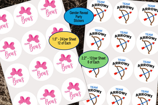 Gender Reveal, Sticker Sheet, Team Bows, Team Arrows, Gender Reveal Favor, Team Boy, Team Girl, Baby Shower Stickers, Gender Reveal Party