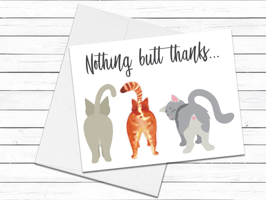 Cat Butt, Thank You Card, Cat Illustration, Orange Cat, Grey Cat, Nothing Butt Thanks, Cat Card Set, Cat Owner Gift, Cat Stationery Set