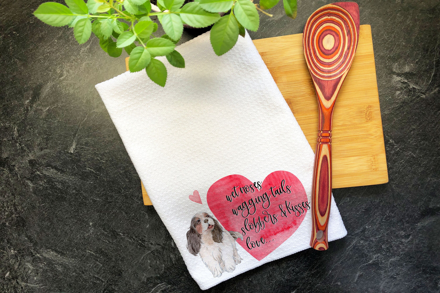 Cavalier King Charles Spaniel, Kitchen Tea Towel, Dog Mom, Valentines Day Gift, Valentines Day Decor, Custom Hand Towel, Waffle Weave Towel