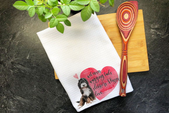 Bernedoodle Dog, Valentines Day Decor, Kitchen Tea Towel, Dog Mom, Valentines Day Gift, Custom Hand Towel, Waffle Weave Towel, Mother's Day