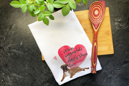 Boxer Dog, Valentines Day Decor, Kitchen Tea Towel, Valentines Day Gift, Custom Hand Towel, Waffle Weave Towel, Mother's Day, Boxer Mom Gift