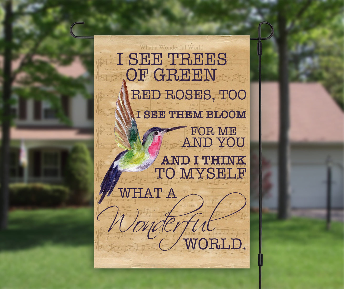 House Flags, Garden Art, Hummingbird Gifts, Garden Decoration, Camping Flag, Garden Decor, Outdoor Flag, Garden Gift, Sheet Music, Old Song