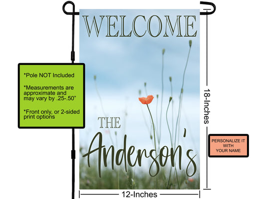 Personalized Welcome Flag, House Flags, Yard Garden Flag, Personalized Flags, Poppy Flower, Housewarming Gift, First Home, New Home Gift