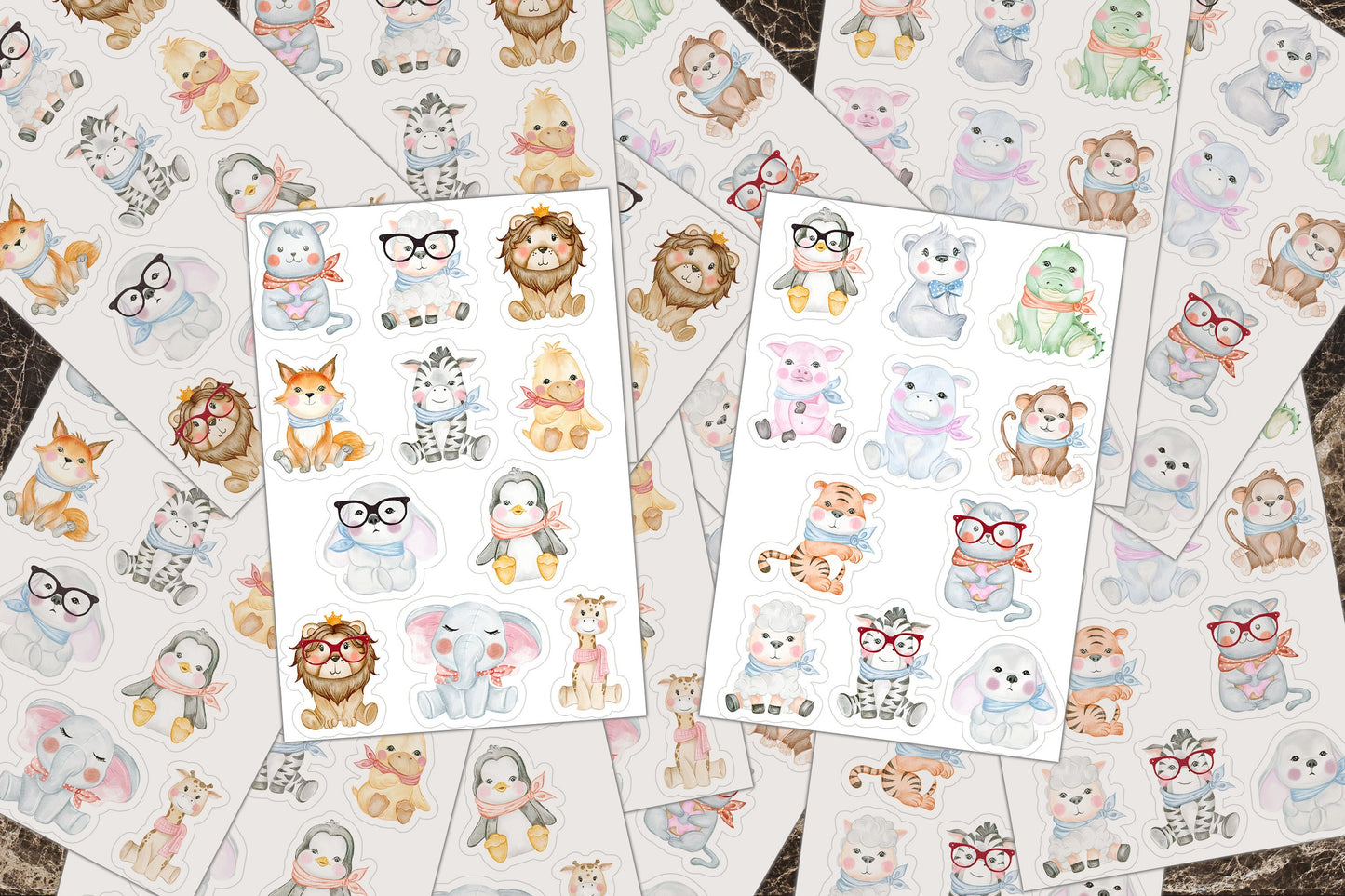 Baby Animal Clipart, Sticker Sheets, Vinyl Decal, Party Favor Stickers, Birthday Party Stickers, Cute Animals, Elephant Lion Giraffe Penguin