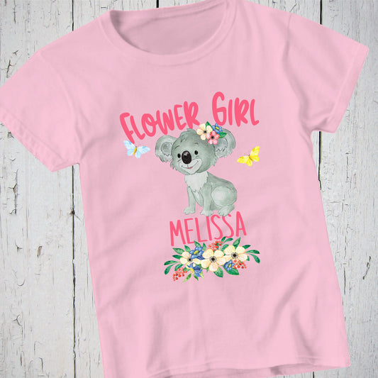 Koala Shirt, Flower Girl Present, Bridal Shower Gift for Flower Girl, Personalized Shirt, Bridal Shirt, Wedding Flower Girl, I do Crew Shirt