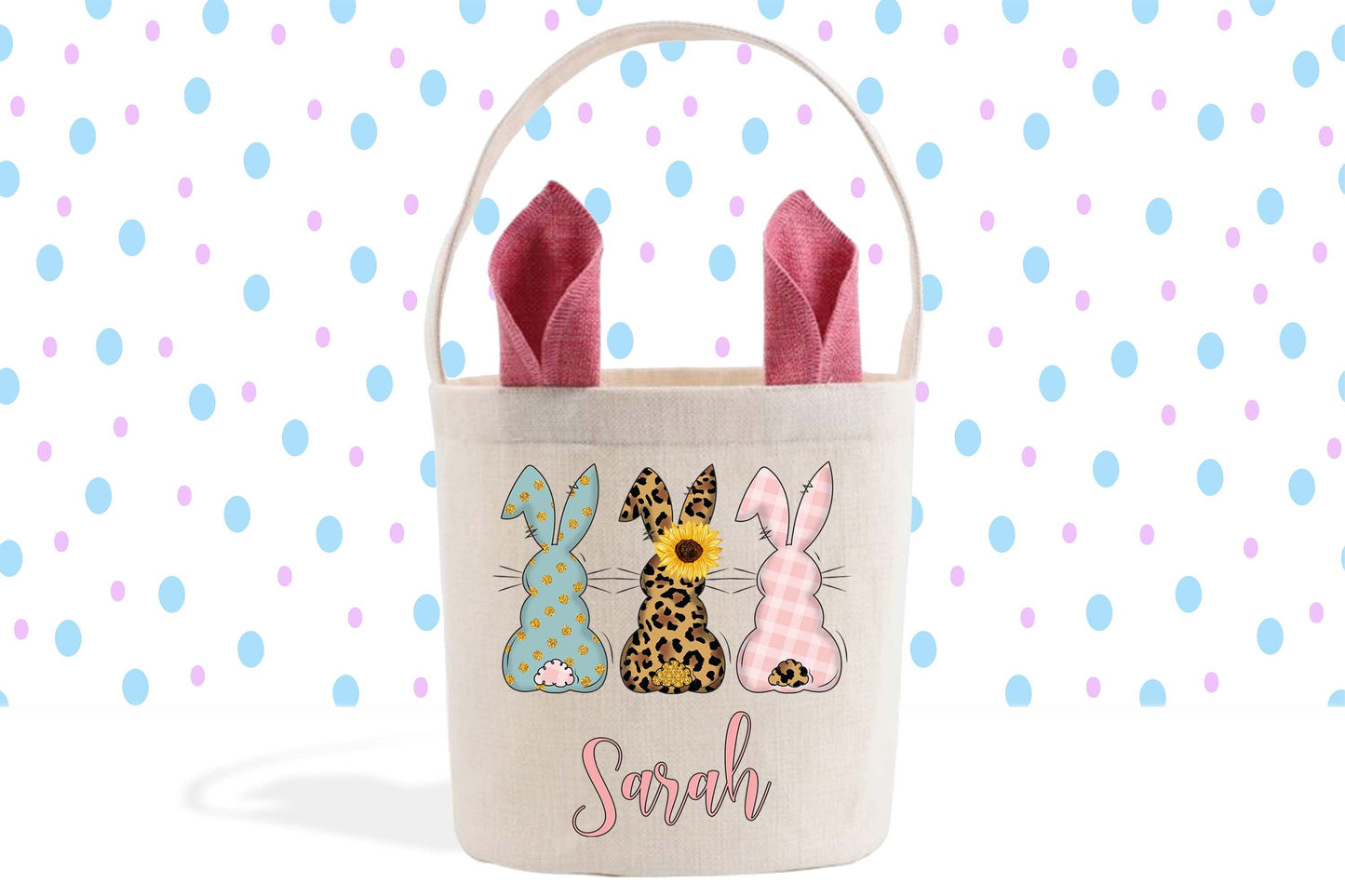 Sunflower Easter Bunnies, Easter Basket, Pink Bunny Ears, Gift Basket, Easter Decor, Personalized Basket, Easter Bunny Butt, Easter Gift