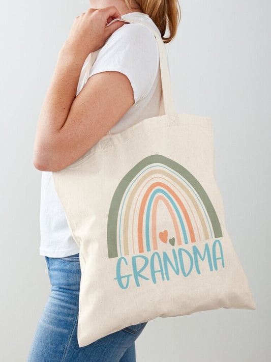 Grandma Tote Bag, Rainbow & Hearts, Grandma Birthday, New Grandma, Grandma Mothers Day Gift, Everyday Tote Bag, Sturdy Tote Bag, Summer Tote
