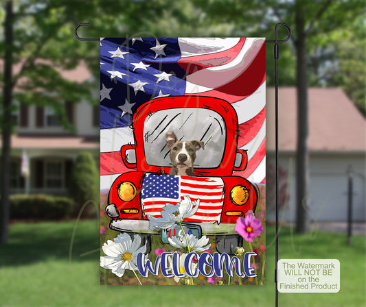 Pit Bull, Pitbull Art, House Flags, American Flag, Patriotic Decor, Outdoor Flag, New Home Gift, Vintage Truck, Daisies Field, Pitbull Mama