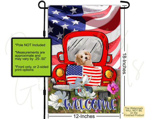 Havanese Gifts, House Flag, American Flag Art Patriotic Decor, Outdoor Flag, New Home Gift for Havanese Dog Mom, Vintage Truck Daisies Field