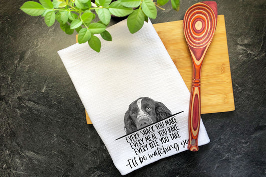 Springer Spaniel, Tea Towel, Every Snack You Make, Every Bite You Take, Kitchen Decor, Dish Towels, Funny Kitchen Towel, Waffle Weave Towel