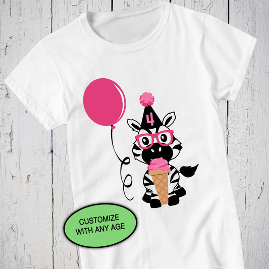 Zebra Party Hat, Custom Shirt, Birthday Shirt, Birthday Gift Girl, Ice Cream Party, Custom Toddler Shirt, Safari Birthday, Wild One Birthday