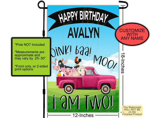 Oink Baa Moo, Pink Truck, Birthday Garden Flag, House Flags, Custom Flag, Porch Flag, Birthday Decor, Yard Flag, Farm Animals, Farm Party