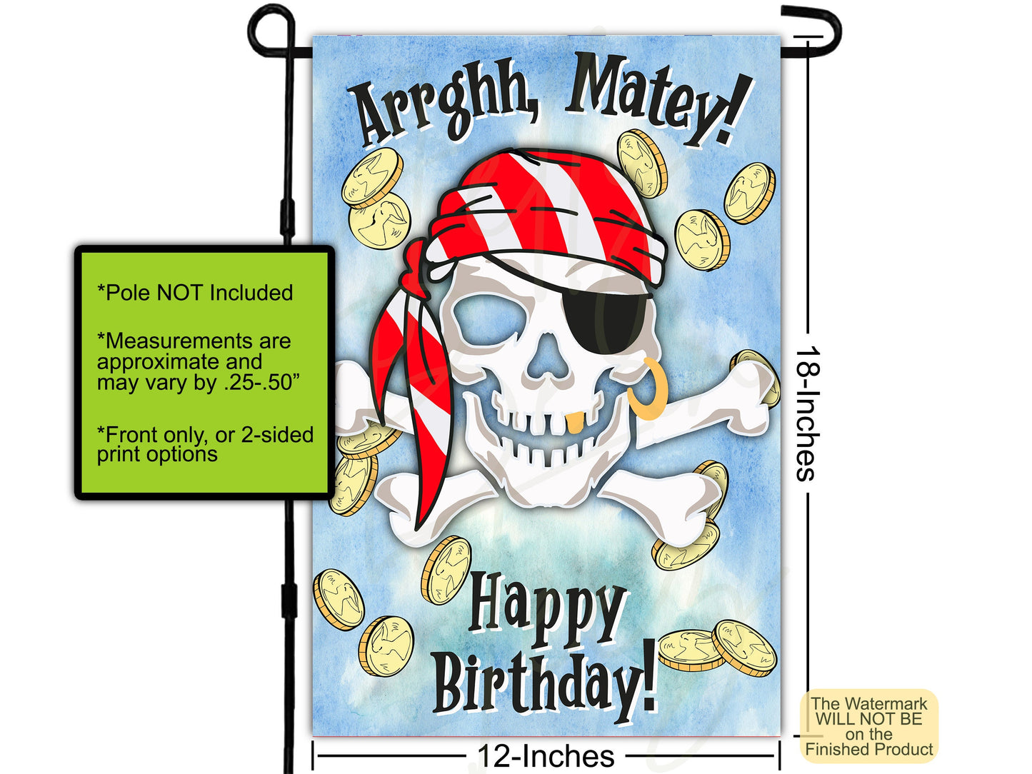 Pirate Flag, Birthday Garden Flag, House Flags, Custom Flag, Drive By Birthday, Porch Flag, Pirate Birthday Decor, Yard Flag, Party Banner