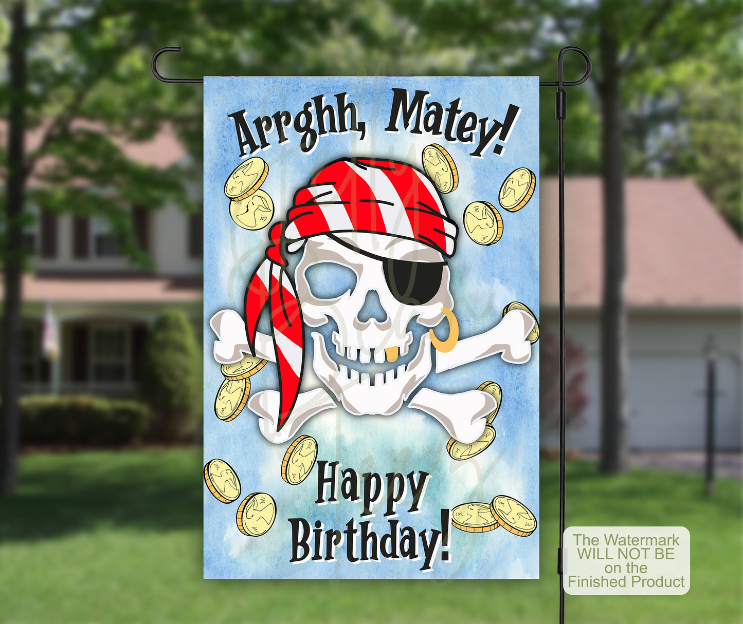 Pirate Flag, Birthday Garden Flag, House Flags, Custom Flag, Drive By Birthday, Porch Flag, Pirate Birthday Decor, Yard Flag, Party Banner
