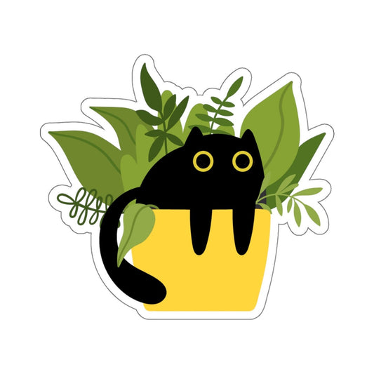 Black Cat Decal, House Plants, Cat Stickers, Indoor Plants, Cute Cat Sticker, Planner Stickers, Laptop Decal, Kitten Sticker, Yellow Planter