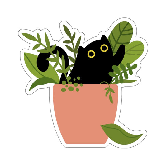 Black Cat in Peach Planter, House Plants, Black Cat Sticker, Indoor Plants, Cute Cat Decal, Planner Sticker, Laptop Decal, Kitten Sticker