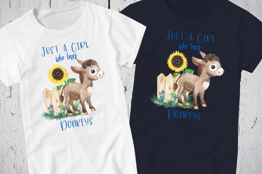Just A Girl Who Loves Donkeys, Farm Girl Shirt, Donkey Gifts, Sunflower Shirt, Farm Animals, Cute Girl Shirt, Donkey Shirt, Farm Birthday