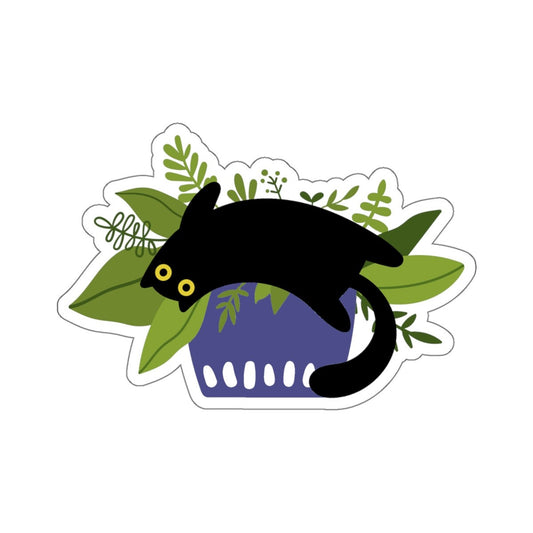 Black Cat in Purple Planter, House Plants, Black Cat Sticker, Indoor Plants, Cute Cat Decal, Planner Sticker, Laptop Decal, Kitten Sticker
